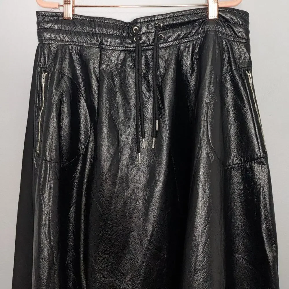 Nuuts Black Faux Leather Neoprene Maxi Skirt Zip Pockets Y2K Goth Club Kid 2XL - Picture 5 of 9